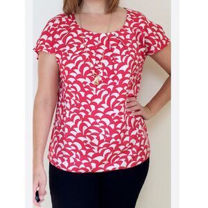 Boden Women's Silk Blend Scoop Neck Short Sleeve Print Top Size 8